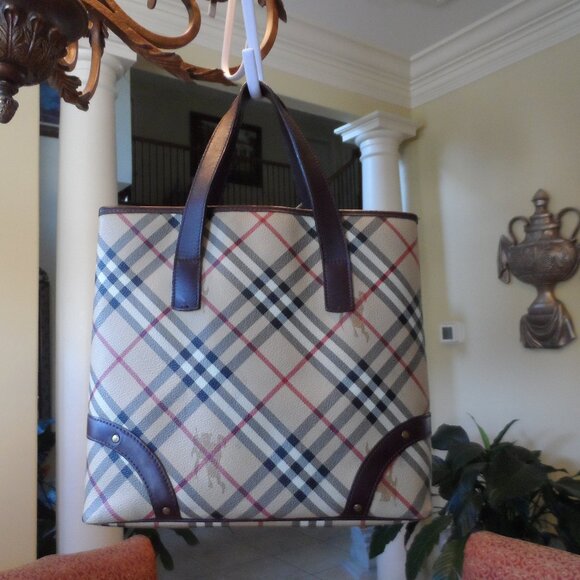 Burberry Beige Multi Haymarket Check Coated Canvas/Leather Trim Tote - Picture 1 of 16
